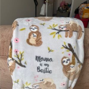 Sloth Print Blanket with 'Mama is my Bestie' Text